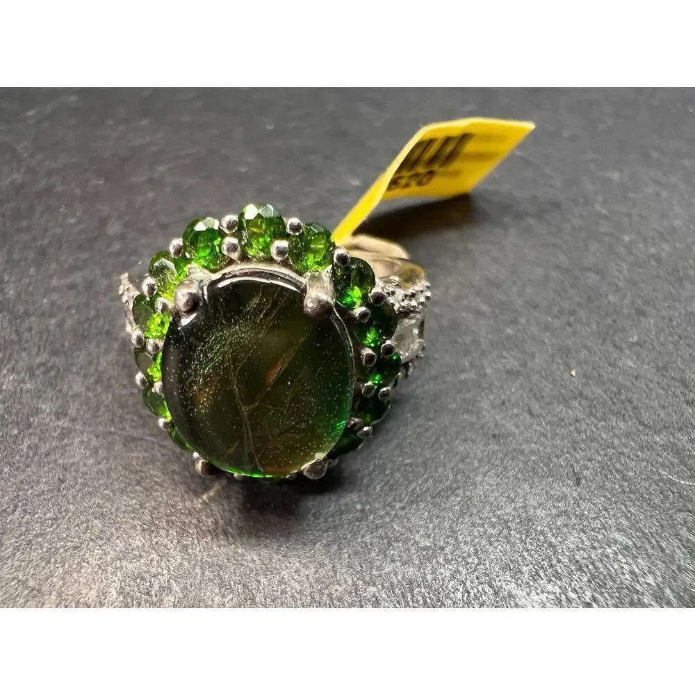 NEW with tag ammolite and diamond sterling silver ring size 7